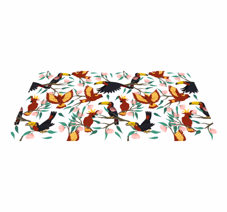 Alfombra vinílica naturaleza aves tropicales encantadas - TenVinilo