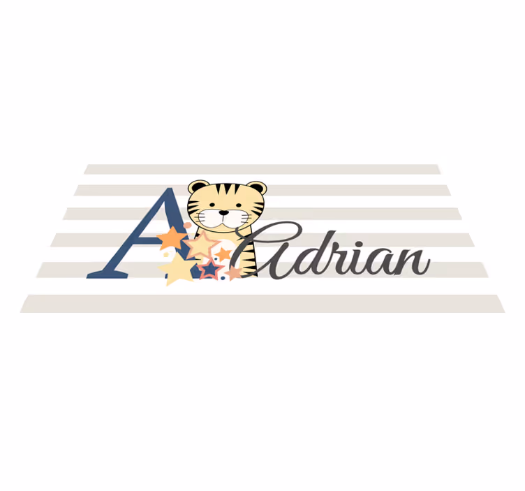 Alfombra vinílica bebé tigre pequeño a rayas con nombre - TenVinilo