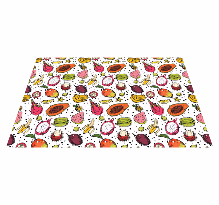Alfombra vinílica flores patrón de frutas tropicales - TenVinilo