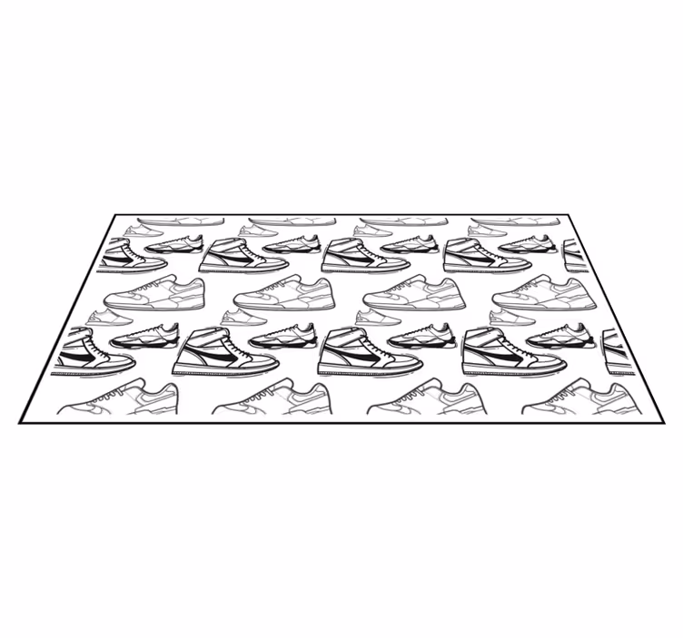 Alfombra vinílica vintage Patrón de zapatillas retro blanco y neg - TenVinilo