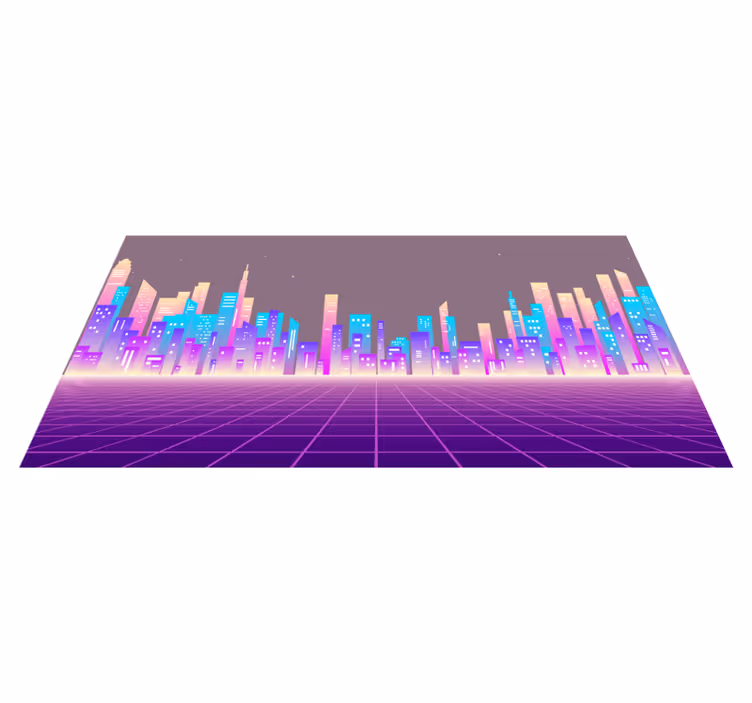 Alfombra vinílica moderna horizonte urbano de neón - TenVinilo