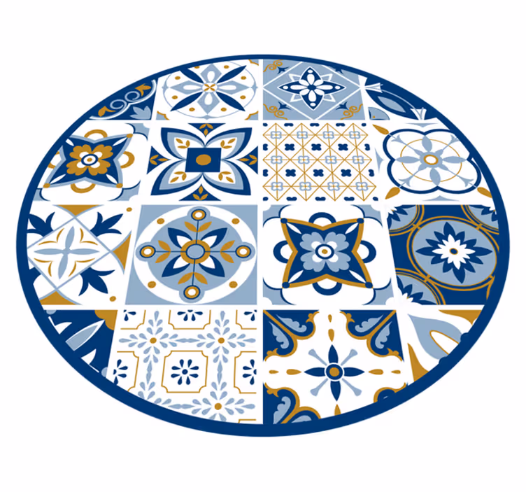 Alfombra vinílica hidráulica patrón de mosaico circular - TenVinilo