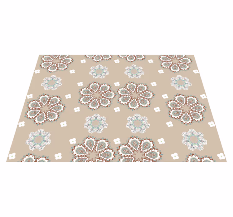 Alfombra vinílica beige mosaico floral elegante patrón - TenVinilo