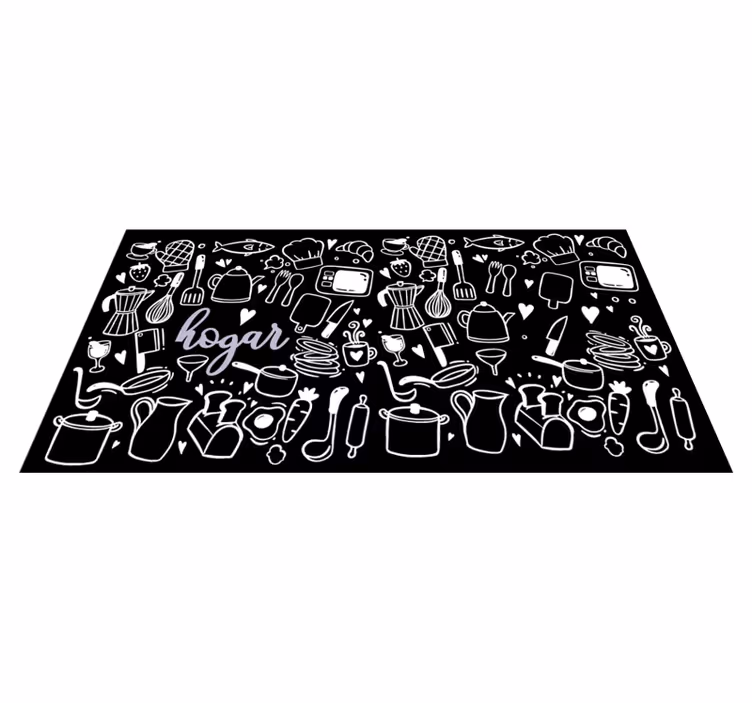 Alfombra cocina elementos blanco y negro - TenVinilo