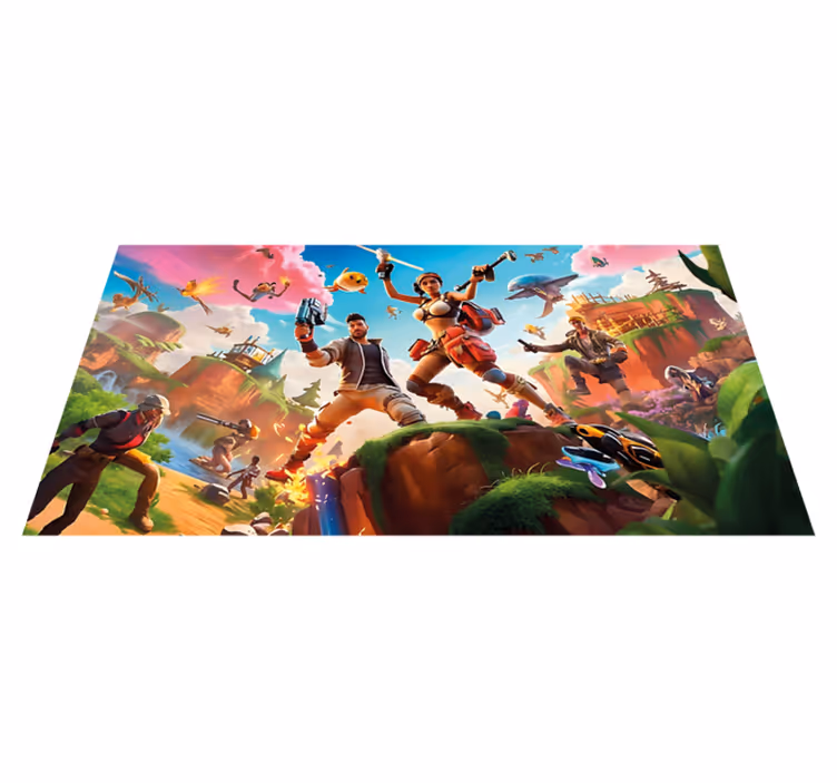 Alfombra vinilo personajes videojuego en acción - TenVinilo