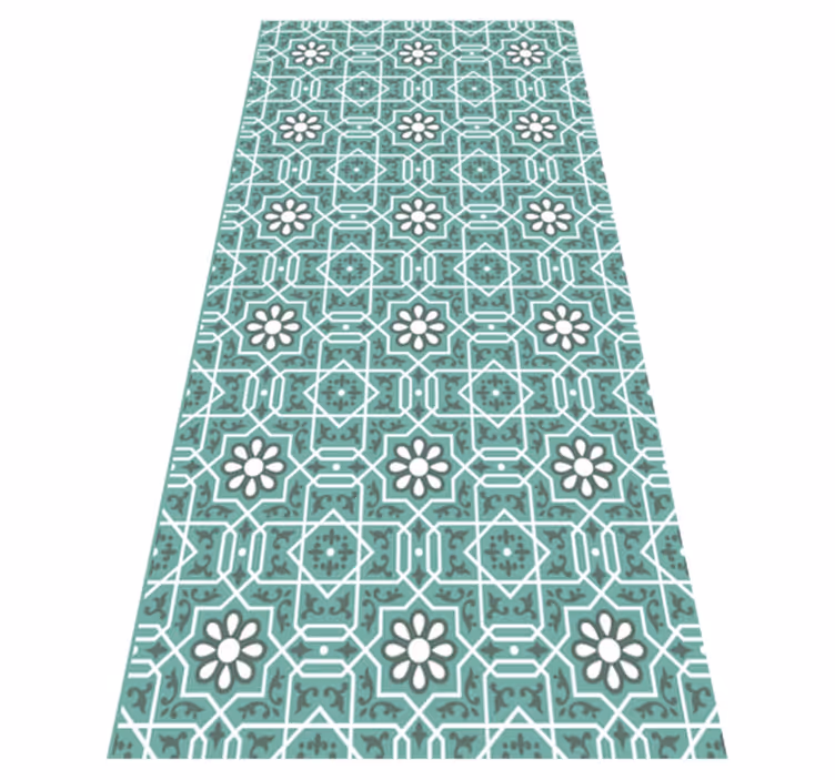Alfombra vinílica cocina azulejos florales verdes - TenVinilo