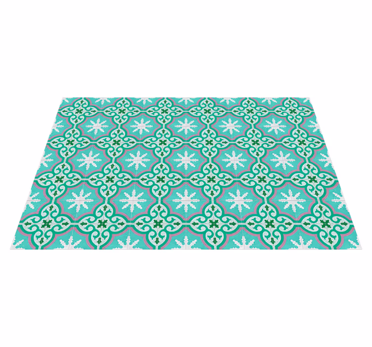 Alfombra vinilo retro azulejo hidráulico verde - TenVinilo
