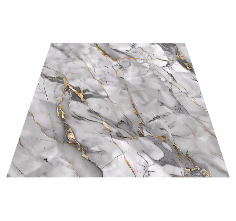 Alfombra vinílica imitación mármol gris y dorado - TenVinilo