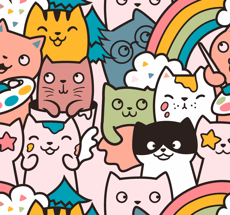 Papel mural bebé unicornios gatos juguetones - TenVinilo