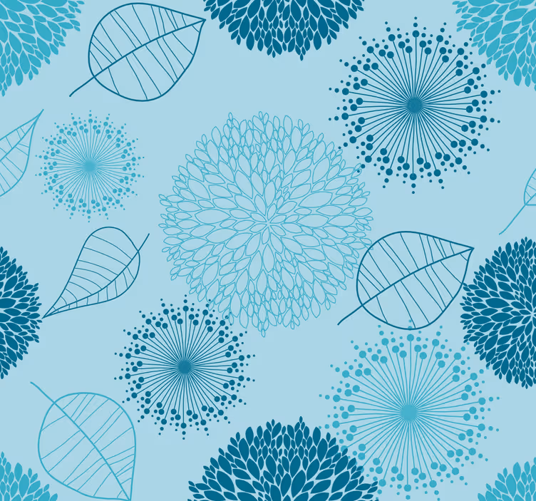 Papel mural azul racimos florales geométricos - TenVinilo