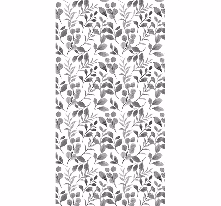 Papel mural hojas patrón gris sobre fondo blanco - TenVinilo