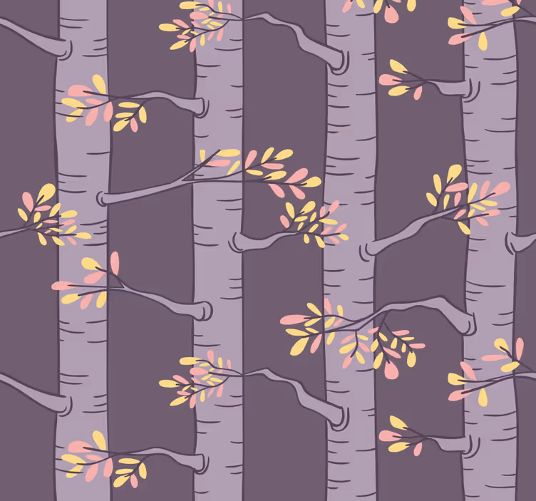 Papel mural árboles patrón morado estilizado - TenVinilo