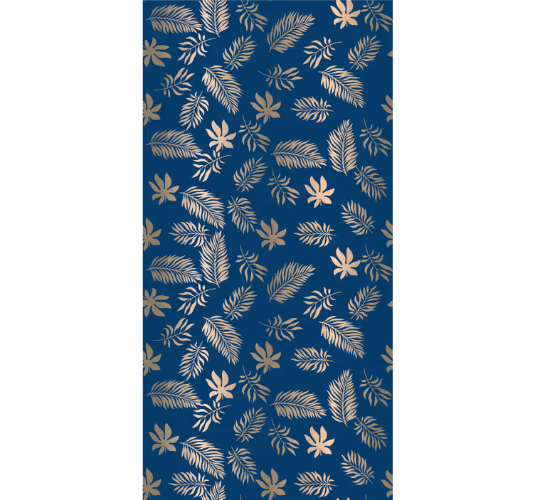 Papel mural hojas patrón dorado sobre fondo azul marino - TenVinilo