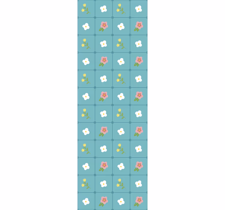 Papel mural azulejos motivos florales azules - TenVinilo