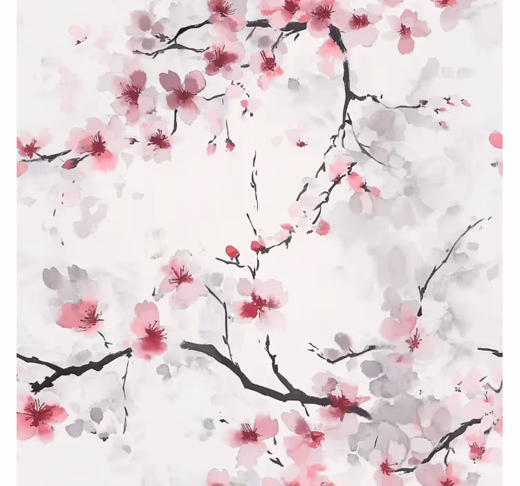 Papel mural baño papel pintado de flor de cerezo en tono rosa - TenVinilo
