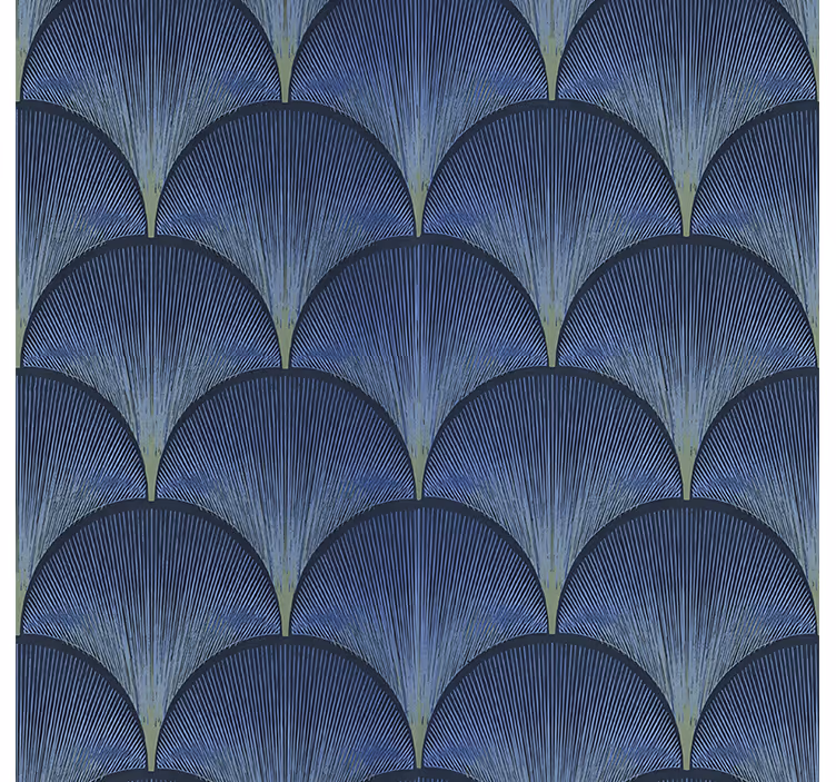 Papel mural vintage abanicos azules art déco de los años 20 - TenVinilo