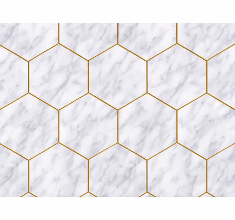 Papel mural living comedor baldosas de mármol hexagonales - TenVinilo