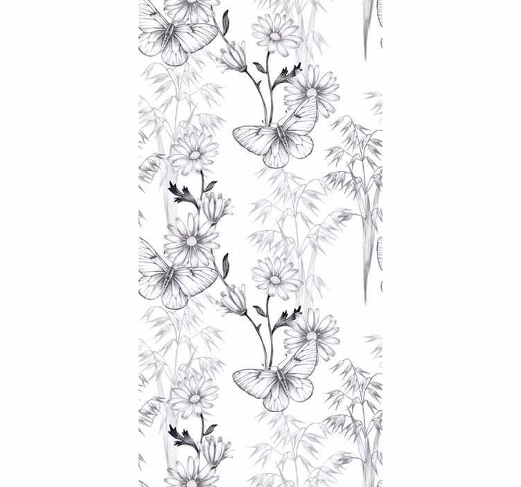 Papel mural mariposas patrón flores negras - TenVinilo