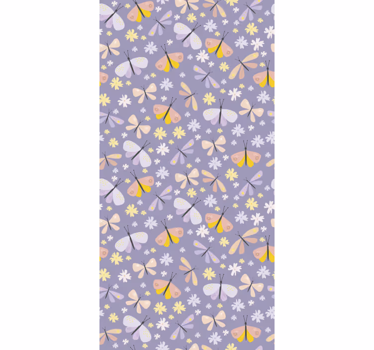 Papel mural mariposas flores moradas elegantes - TenVinilo