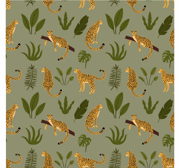 Papel mural dormitorio diseño jungla floral leopardo - TenVinilo
