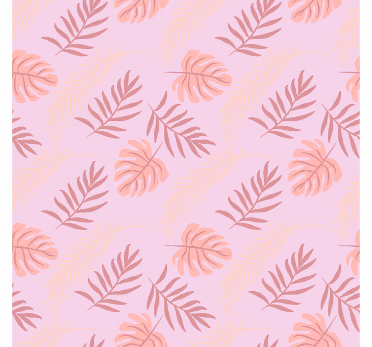 Papel mural dormitorio diseño de hojas tropicales rosas - TenVinilo