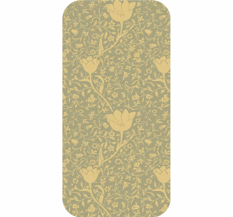 Papel mural ornamental patrón floral sutil oro y verde - TenVinilo