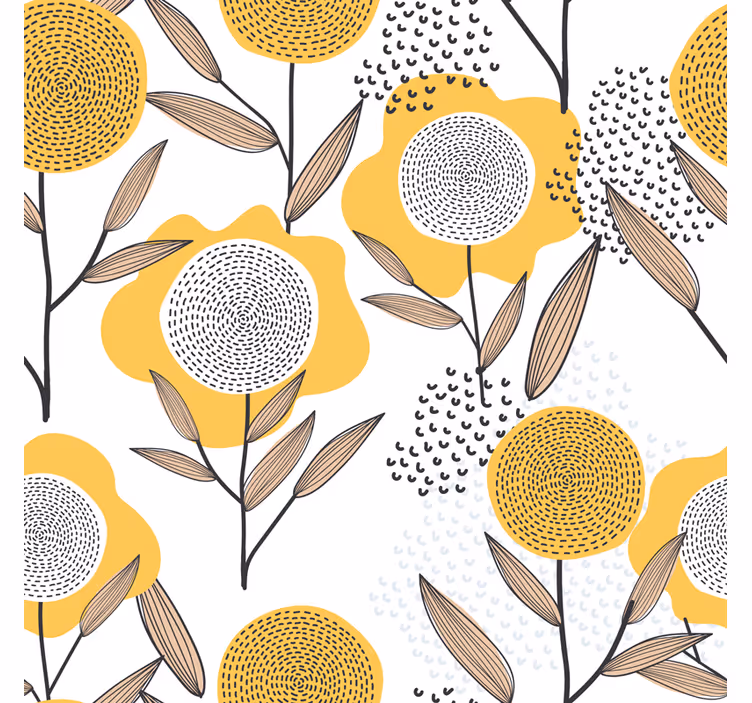 Papel mural living comedor patrón floral abstracto amarillo - TenVinilo