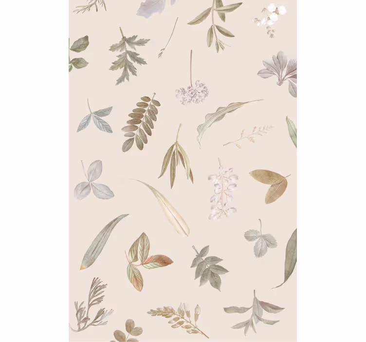 Papel mural hojas con motivo floral superpuesto - TenVinilo