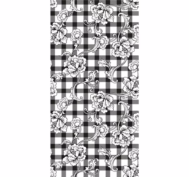 Papel mural ornamental patrón de cuadros florales - TenVinilo