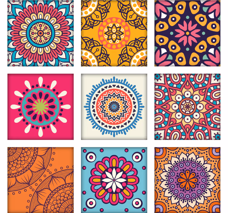 Papel mural ornamental patrones de mosaico coloridos - TenVinilo