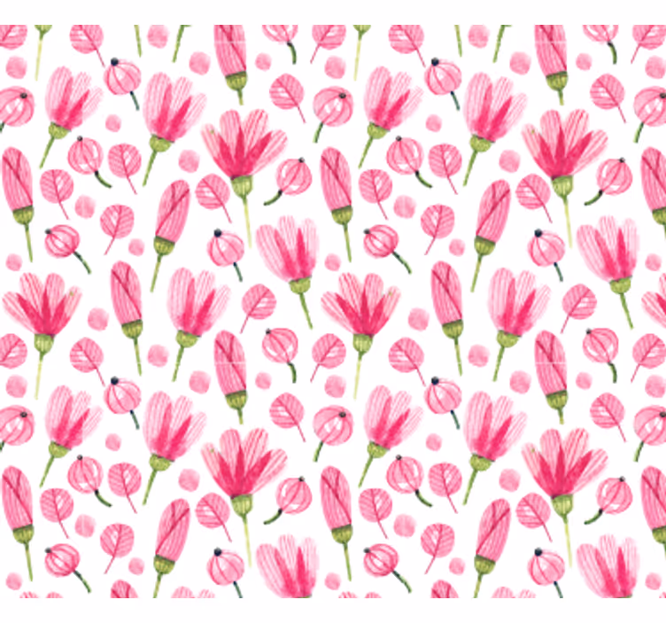 Papel mural living comedor patrón flores rosas - TenVinilo