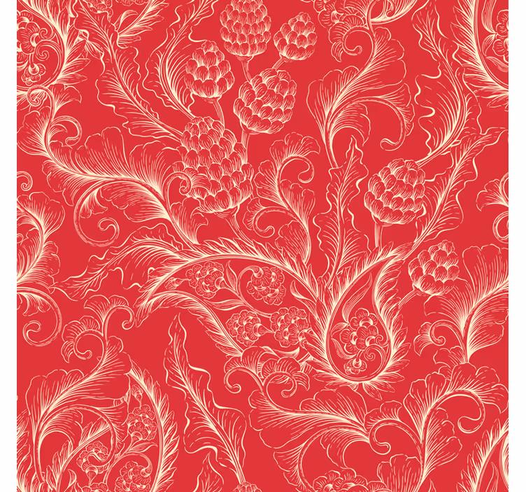 Papel mural floral ilustración paisley roja - TenVinilo