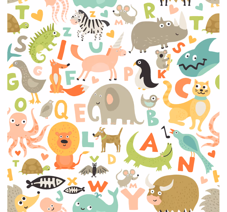 Papel mural animal animales con letras del abecedario - TenVinilo