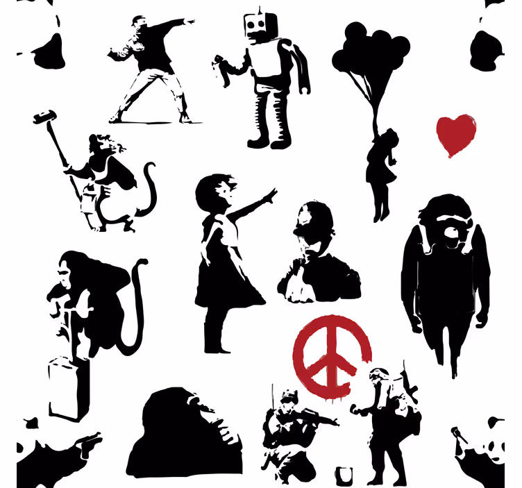 Papel mural dormitorio con patrones de personajes divertidos - TenVinilo