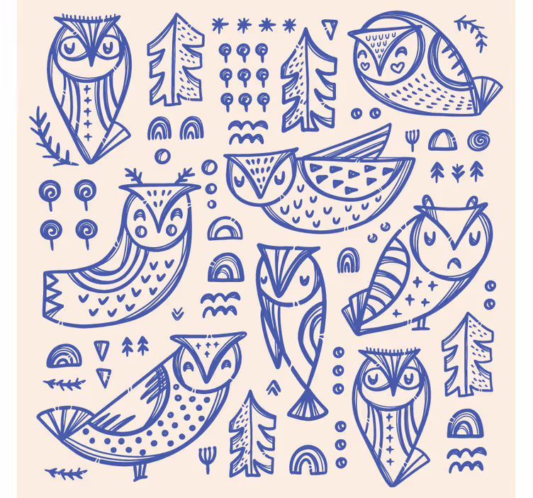 Papel mural animal cara de búho azul lindo - TenVinilo