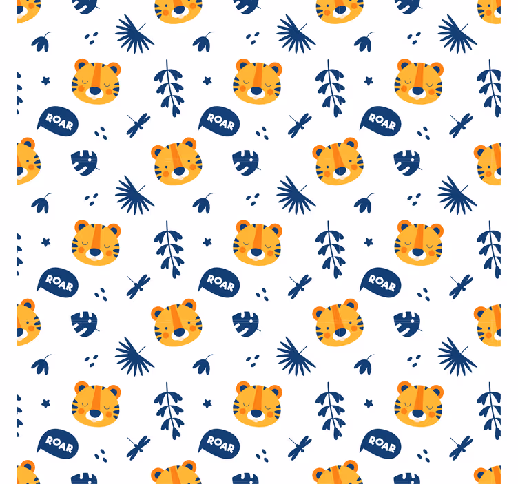Papel mural animal cabeza de cachorro de tigre y libélulas - TenVinilo