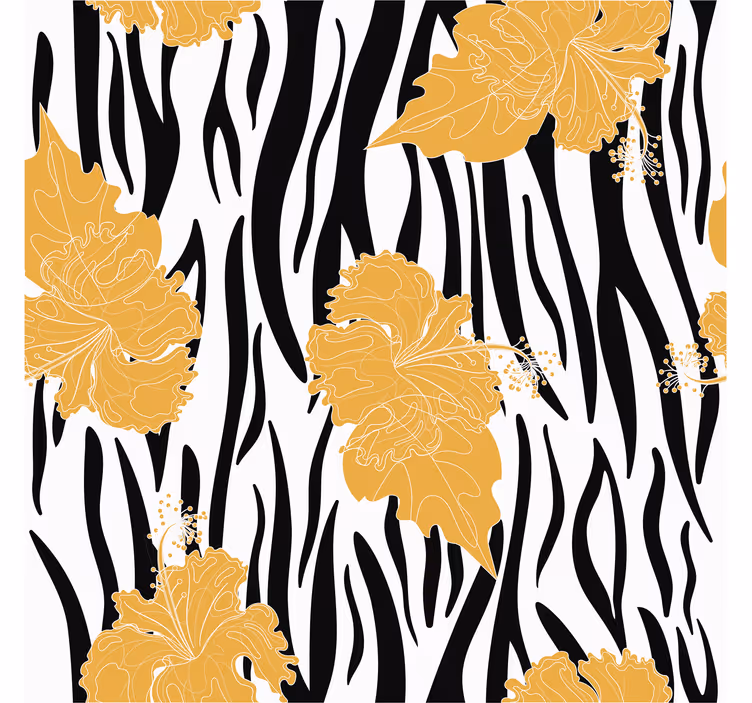Papel mural animal flores ornamentales sobre cebra - TenVinilo