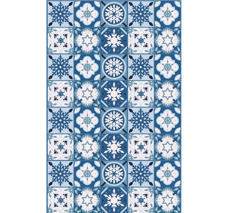 Papel mural navideño azulejos de copos azules - TenVinilo