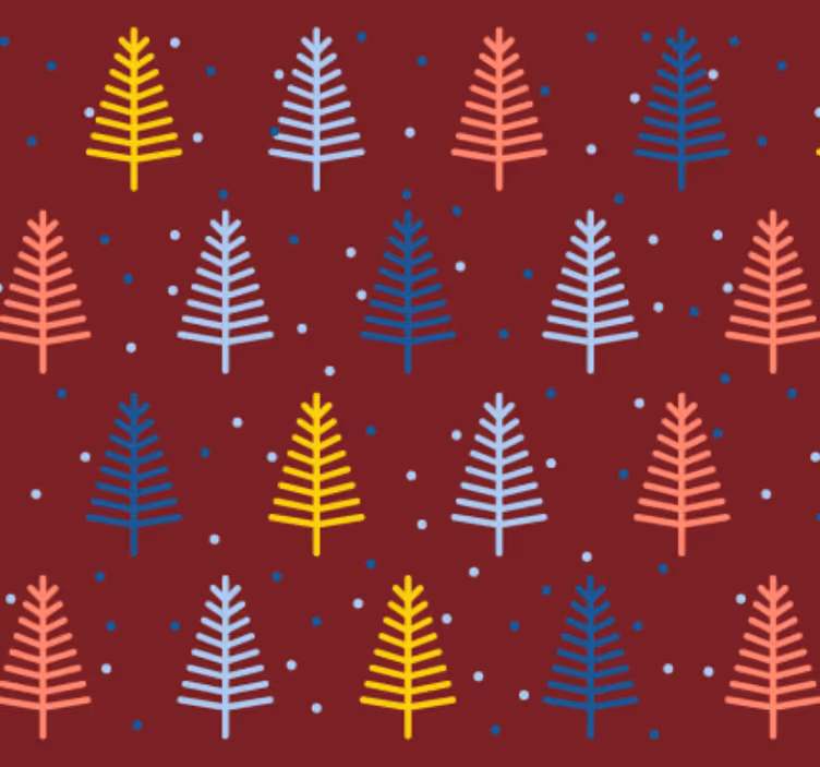 Papel mural navideño patrón de árboles rojos - TenVinilo