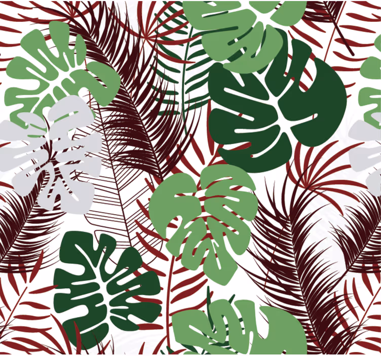 Papel mural naturaleza hojas de monstera con ramas rojas - TenVinilo