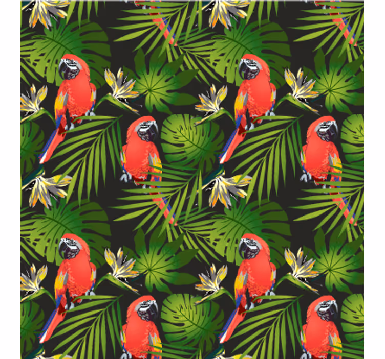 Papel mural naturaleza loros tropicales y vegetación - TenVinilo