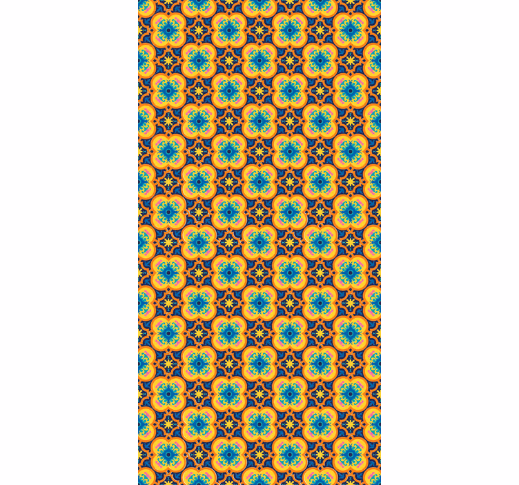 Papel mural textura patrón boho oriental amarillo y azul - TenVinilo