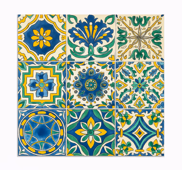 Papel mural azulejos baldosas mediterráneas - TenVinilo