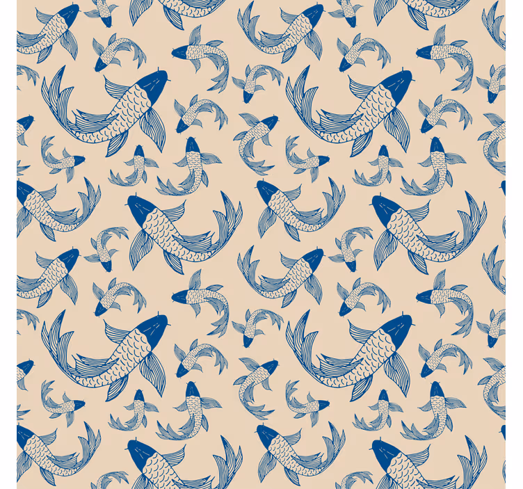 Papel mural infantil peces azules nadando sobre beige - TenVinilo