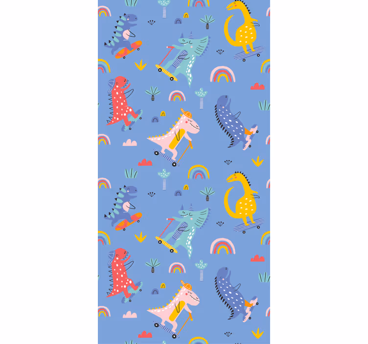 Papel mural infantil dinosaurios skaters adorables - TenVinilo