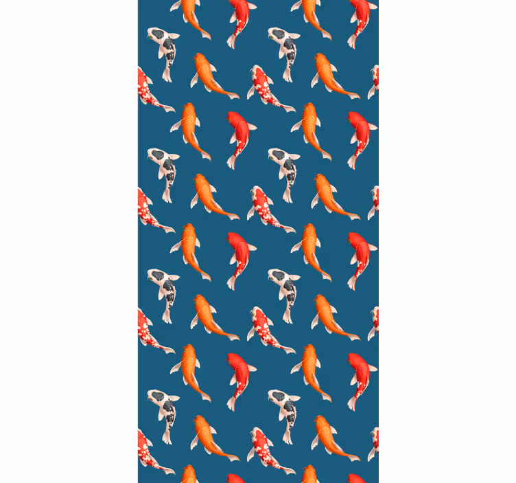Papel mural infantil patrón de peces koi fondo azul - TenVinilo