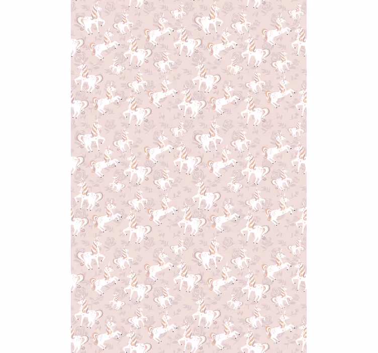 Papel mural infantil unicornio rosa y alto con flores - TenVinilo