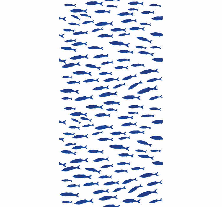 Papel mural infantil patrón de peces azules sobre blanco - TenVinilo