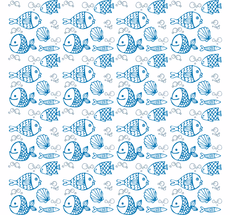 Papel mural infantil peces azules sobre fondo blanco - TenVinilo