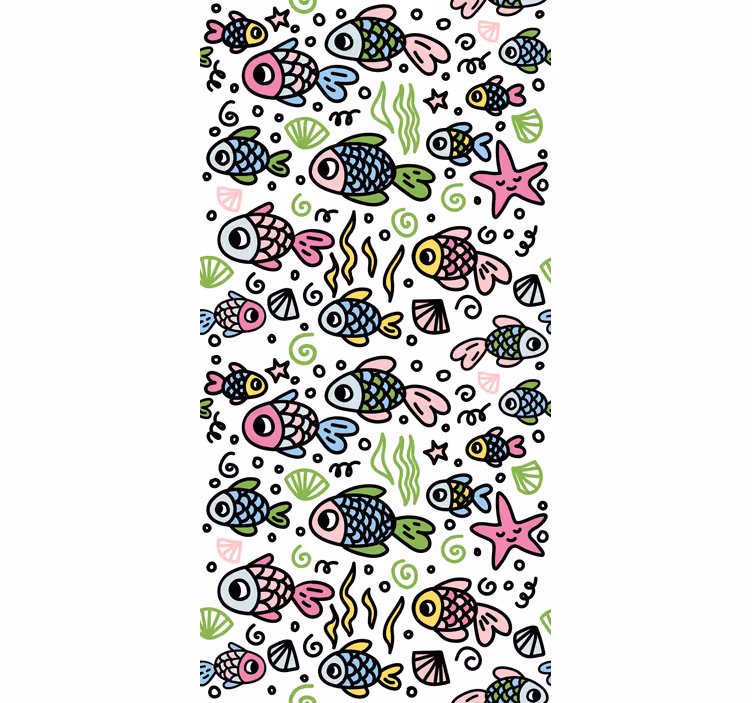 Papel mural infantil patrón de peces multicolores - TenVinilo
